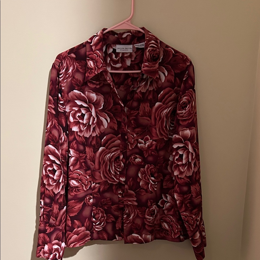Jones New York Burgundy Floral Button-Down Shirt